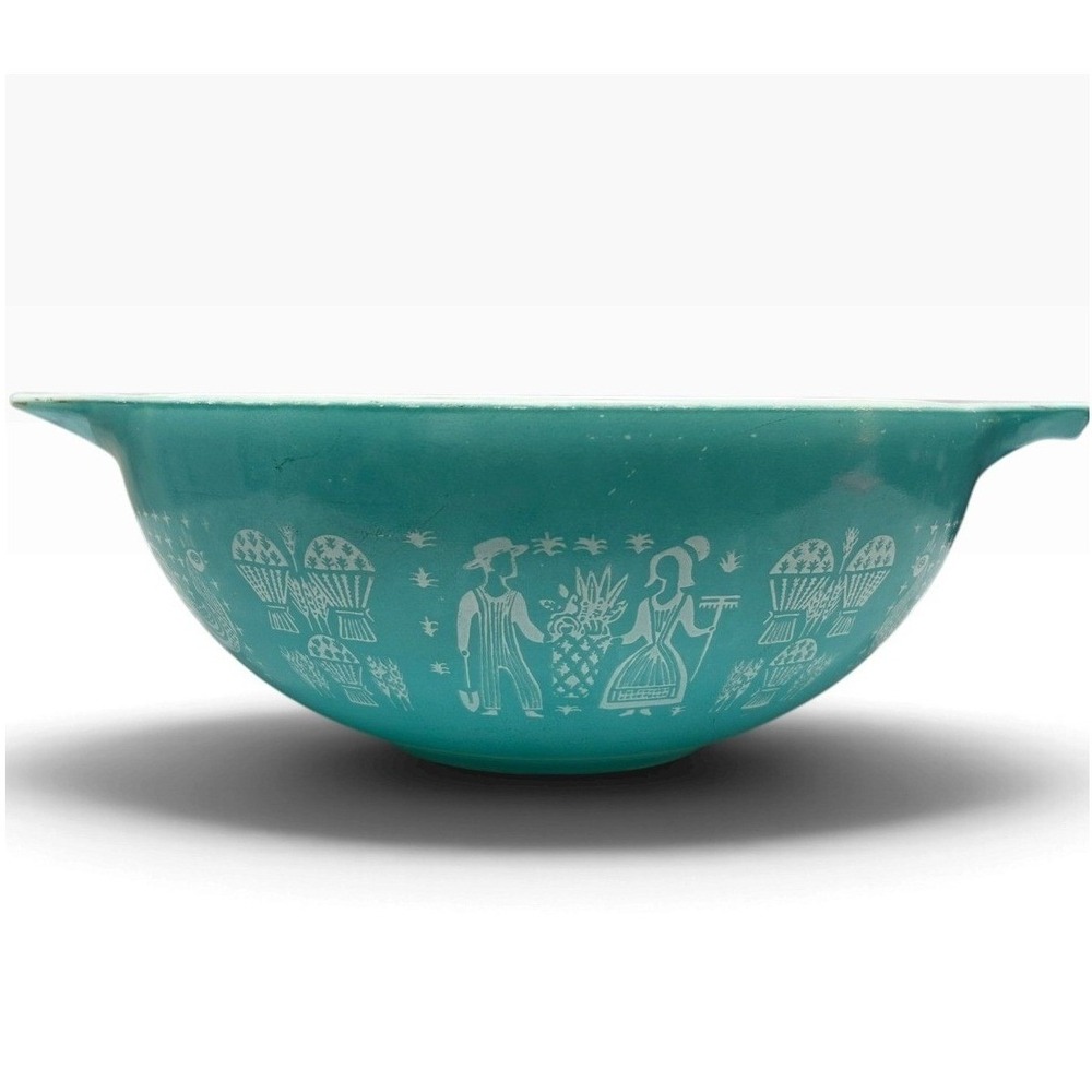 Rare Vintage Pyrex Butterprint Turquoise Cinderella Mixing Bowl Amish Print 444